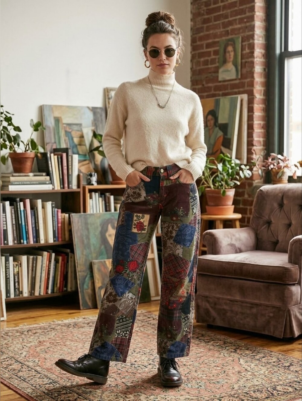 BDG Urban Outfitters Vintage Inspired Boho Patchwork Floral Canvas Pants Sz 24